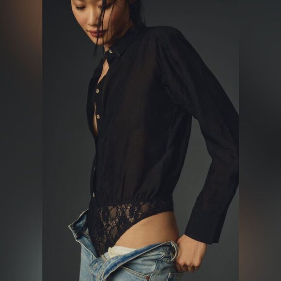 Pilcro Buttondown Blouse Bodysuit - Picture 1 of 14